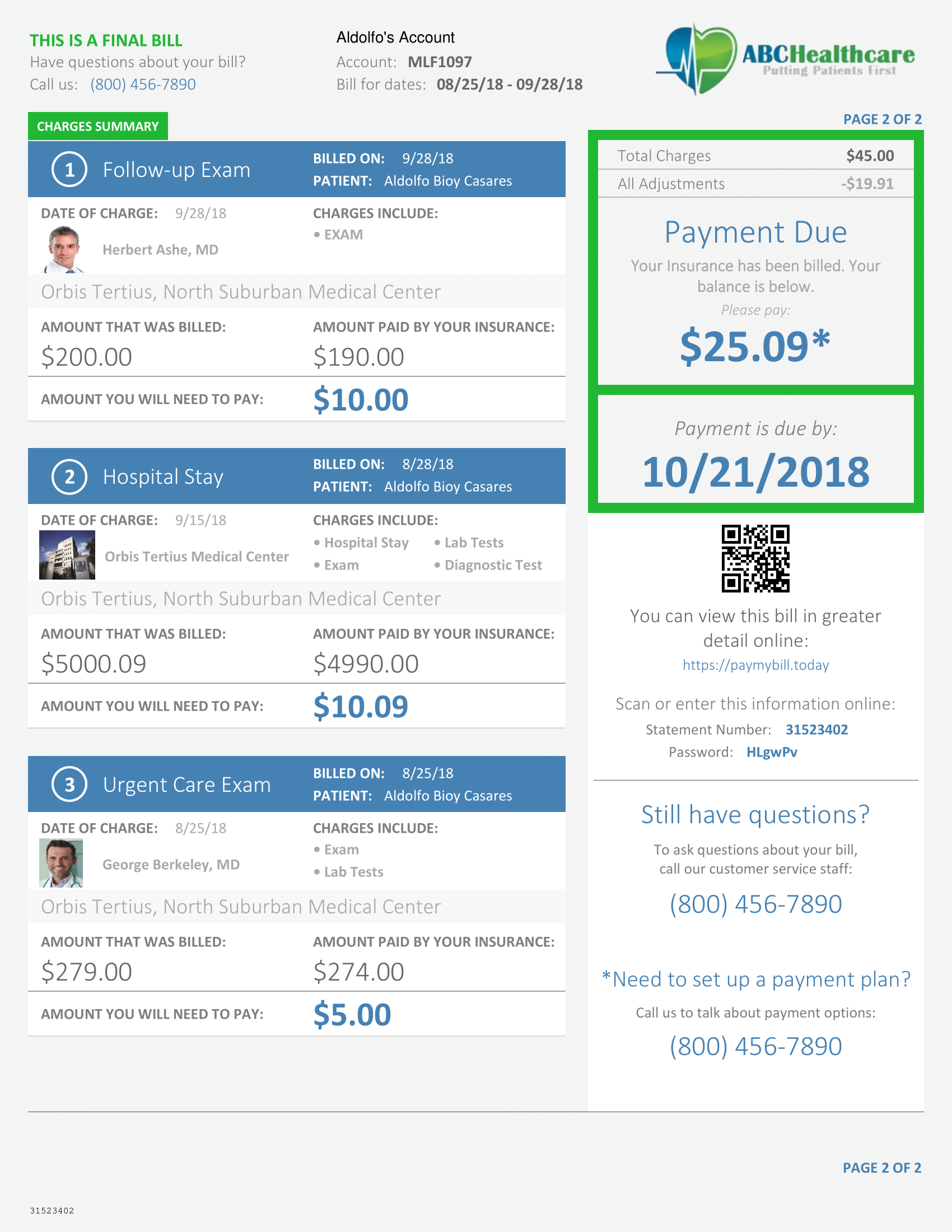 Color Patient Billing Statement Sample